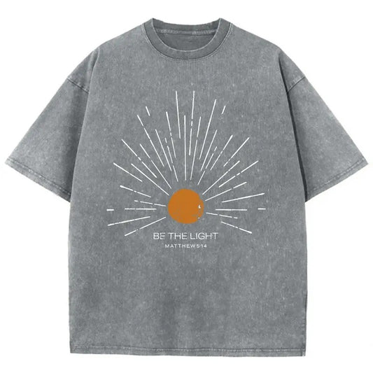 Be The Light Unisex Washed T-Shirt, Christian Jesus  Tshirts, Vintage 90s Graphic Tee Gift Cotton Top Womenswear, Mineral color