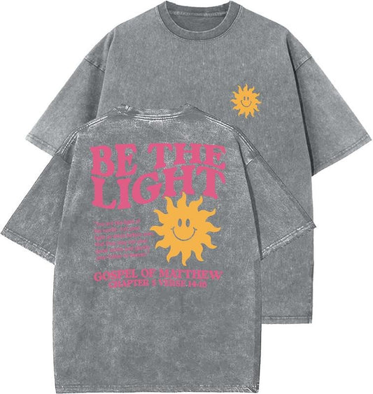 Be The Light Unisex Washed T-Shirt, Christian t shirts, Vintage 90s Graphic Tee, Gift Top Womenswear Cotton Mineral Color