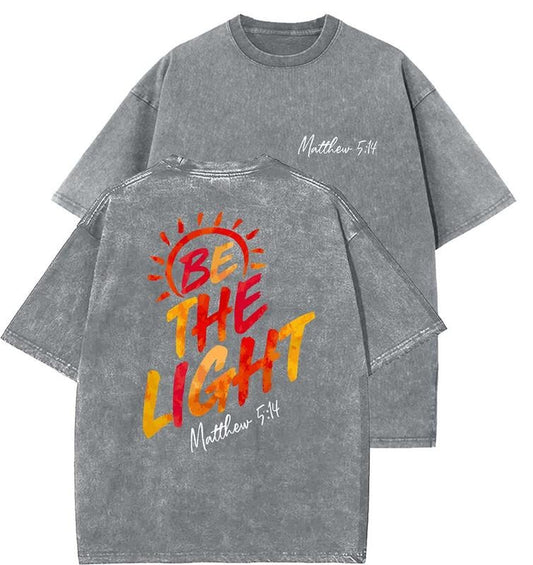 Be The Light Unisex Washed T-Shirt, Christian t shirts, Vintage 90s Graphic Tee, Gift Top Womenswear Cotton Mineral Colorstyle{n002}2
