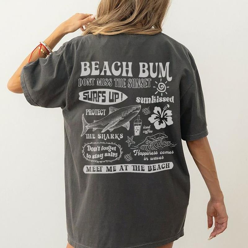 Beach Bum Tee Preppy Shirt Y2k Wearing Coconut girl Tee Shark Lover gift Woman's clothing Ocean Surf Shirt