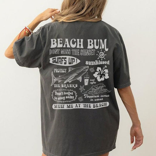 Beach Bum Tee Preppy Shirt Y2k Wearing Coconut girl Tee Shark Lover gift Woman's clothing Ocean Surf Shirt