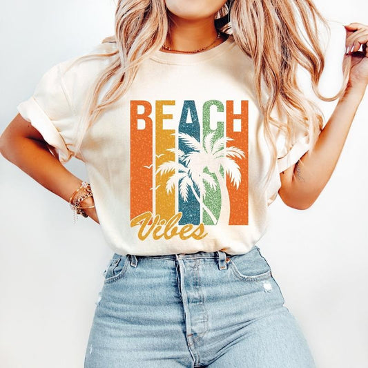 Beach Vibes T-Shirt, Beach T-Shirt, Retro Summer T-Shirt, Hello Summer T-Shirt, Summer Shirt Tropical Palm Tree Sunset