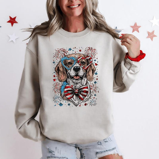Beagle Patriotic Dog, USA, America, Pet Lover, 4th of July Sweatshirt, Crew Neck, Women's, Crewneck
