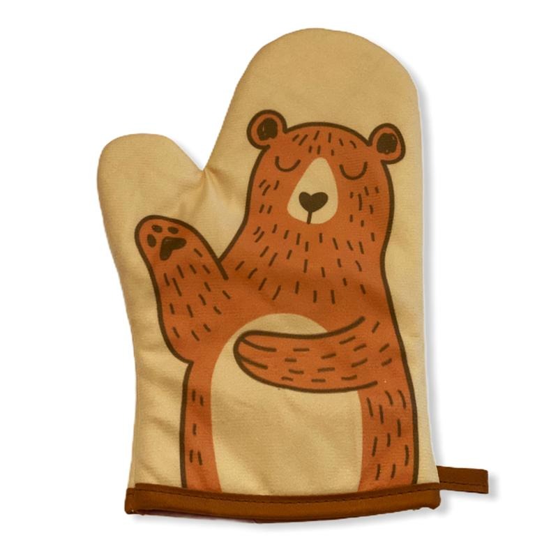 Bear Oven Mitt Funny Puppet Hand Cute Bear Kitchen Graphic Oven Glove Funny Graphic Kitchenwear Funny Animal  Novelty Cookware Yellow