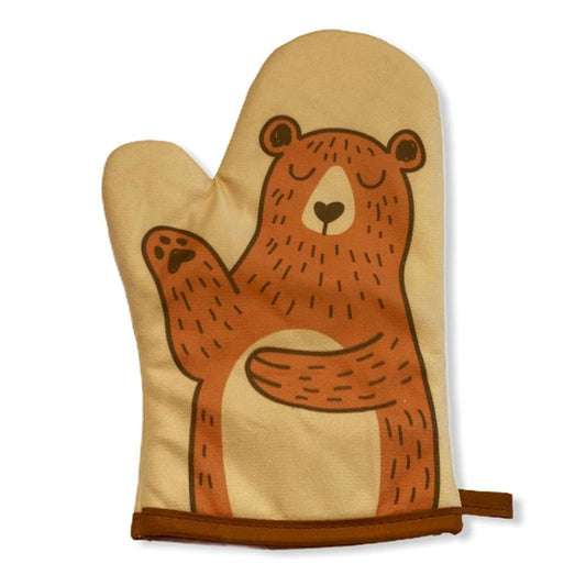 Bear Oven Mitt Funny Puppet Hand Cute Bear Kitchen Graphic Oven Glove Funny Graphic Kitchenwear Funny Animal  Novelty Cookware Yellow