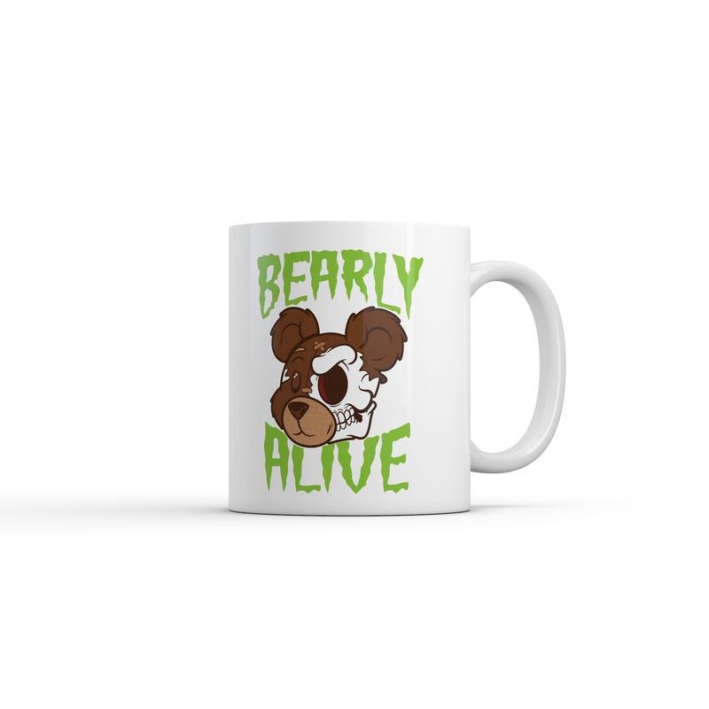 Bearly Alive Mug Funny Sarcastic Creepy Bear Graphic Novelty Coffee Cup-11oz Funny Coffee Mugs Ceramic Printed Drinkware Cup