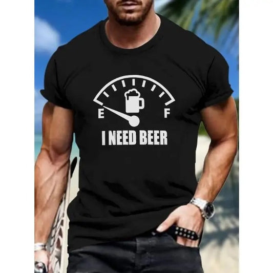 Beer Lover's Graphic Print T-Shirt - Soft Short Sleeve Crew Neck Tee for Men - Summer Outdoor Casual Wear with Fun Design Made in USA