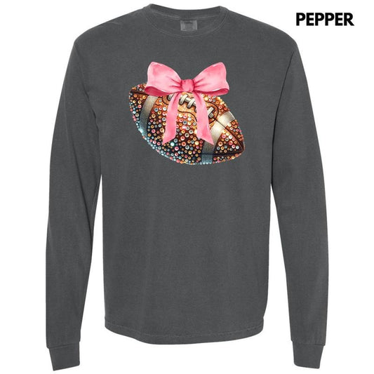 Bejeweled Football Coquette Long Sleeve Comfort Colors T-Shirt 'NLB'