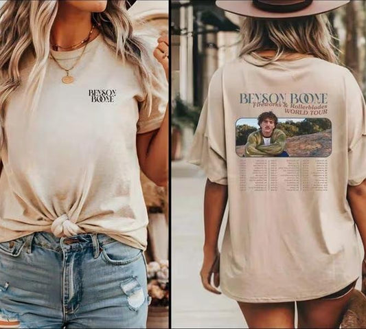 Benson Boone Concert Tee - Vintage 2024 World Tour - Shop Now! Cotton Fabric