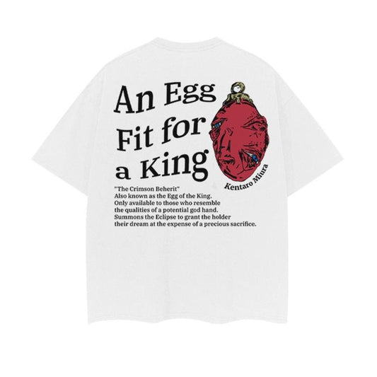 Berserk "An Egg Fit for a King" Heavyweight Vintage Tee 100% Cotton OVERSIZED Anime T-shirt Menswear Top vintage t-shirts anime clothing Casual Streetwear White Baggy Crewneck Crew Necks Tshirt Gamis Tropical Shortsleeve