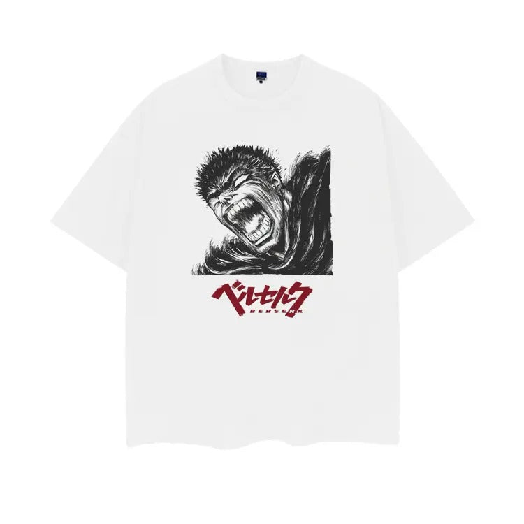 Berserk "Angry Guts" Heavyweight Vintage Tee 100% Cotton OVERSIZED Anime T-shirt Menswear Top Summer Clothes Casual White Streetwear Tshirt Gamis