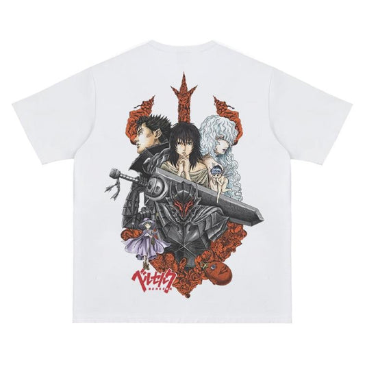 Berserk "Black and White" Heavyweight Vintage Tee 100% Cotton OVERSIZED Anime T-shirt Menswear Top Crew Necks Tshirt Casual Streetwear Crewneck Tropical Baggy Shortsleeve Loose