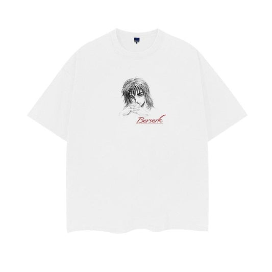 Berserk "Casca Portrait" Heavyweight Vintage Tee 100% Cotton OVERSIZED Anime T-shirt Menswear Top Crew Necks Tshirt Casual Streetwear White Crewneck Tropical Shortsleeve
