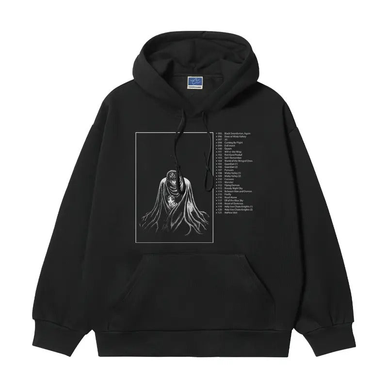 Berserk "Contents" Heavyweight Vintage Hoodie Cotton Blend Classic Anime Sweatshirt Menswear Tops Casual Long Sleeve Black Pullover