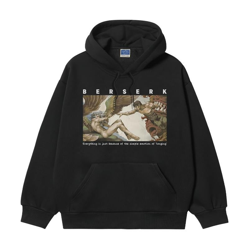 Berserk "Creating Guts" Heavyweight Vintage Hoodie Cotton Blend Classic Anime Sweatshirt Menswear Tops Casual Long Sleeve Black Pullover Wetsuit Biker Crewneck