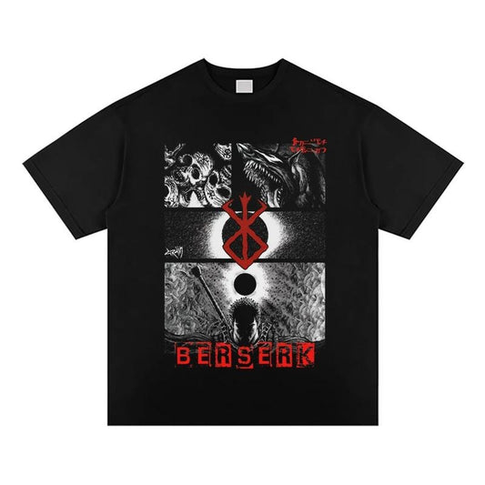 Berserk "Dark Day" Heavyweight Vintage Tee 100% Cotton OVERSIZED Anime T-shirt Menswear Top Horror Costume Crew Necks Casual Streetwear Black Crewneck Tshirt Tropical