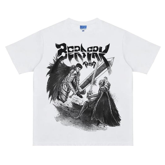 Berserk "Grudge of the Black Swordsman" Vintage Oversized Tee Anime T-shirt 100% Cotton Original Design Men's Top