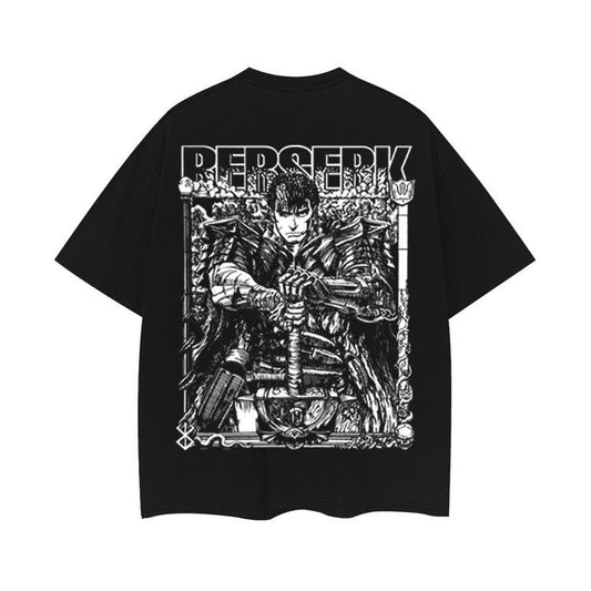 Berserk "Guts Ready for Battle" Heavyweight Vintage Tee 100% Cotton OVERSIZED Anime T-shirt Menswear Top Crew Necks Tshirt Casual Streetwear Black Baggy Crewneck Tropical Shortsleeve Loose