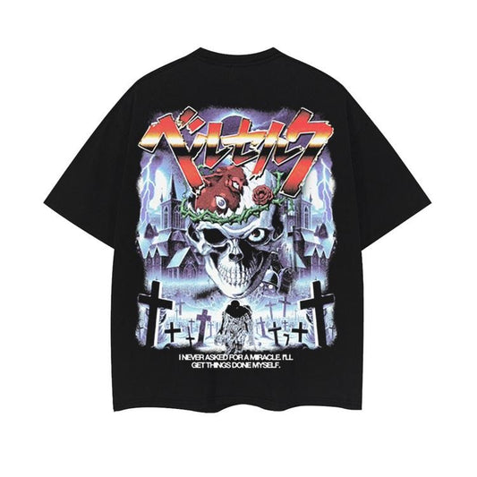 Berserk "Large Format Print" Heavyweight Vintage Tee 100% Cotton OVERSIZED Anime T-shirt Menswear Top Gothic Clothes Tshirt Casual Streetwear Black Crewneck Baggy Tropical Shortsleeve Loose