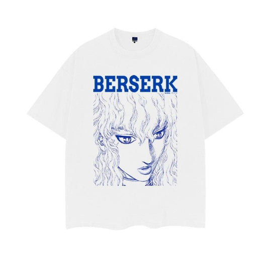 Berserk "Line Art Griffith" Heavyweight Vintage Tee 100% Cotton OVERSIZED Anime T-shirt Menswear Top Crew Necks Tshirt Casual Streetwear White Baggy Tropical Crewneck