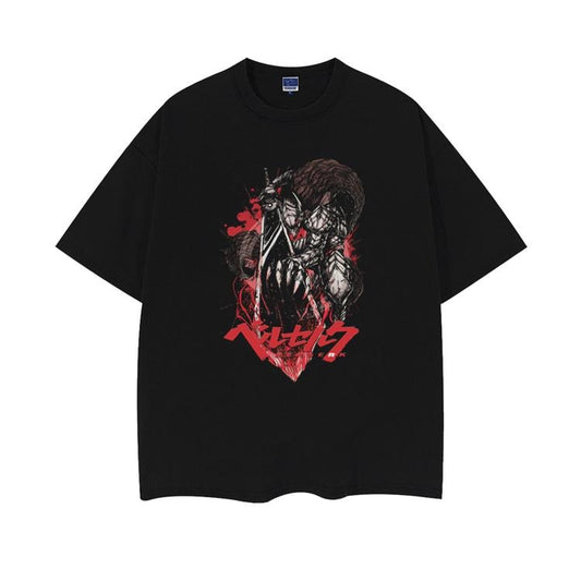 Berserk "Rage" Heavyweight Vintage Tee 100% Cotton OVERSIZED Anime T-shirt Menswear Top Crew Necks Overshirt Casual Streetwear Black Baggy Tshirt Tropical