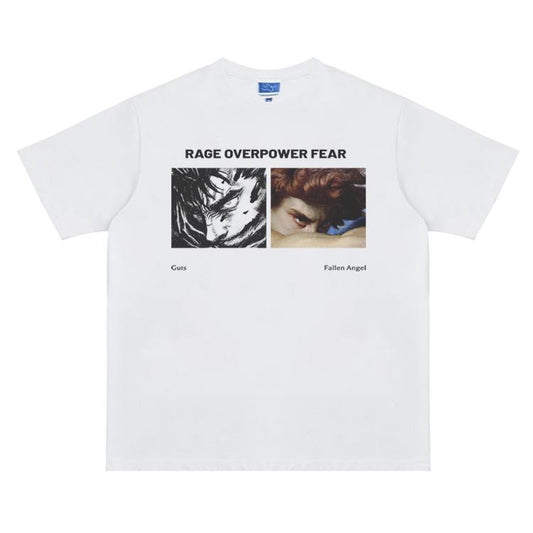 Berserk "Rage Over Fear" Vintage Oversized Tee Anime T-shirt 100% Cotton Original Design Men's Top for Fans Menswear Tshirt