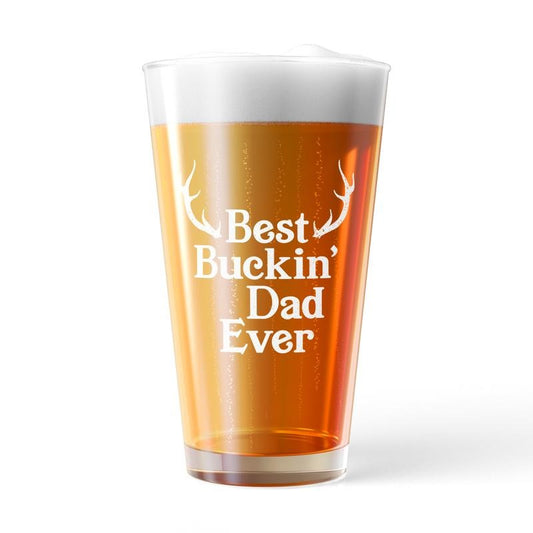 Best Buckin Dad Ever Pint Glass Funny Fathers Day Hunting Antlers Graphic Novelty Cup-16 oz Funny Drinking Glasses Dad Joke  Funny Hunting  Novelty Drinking Glasses White Standard