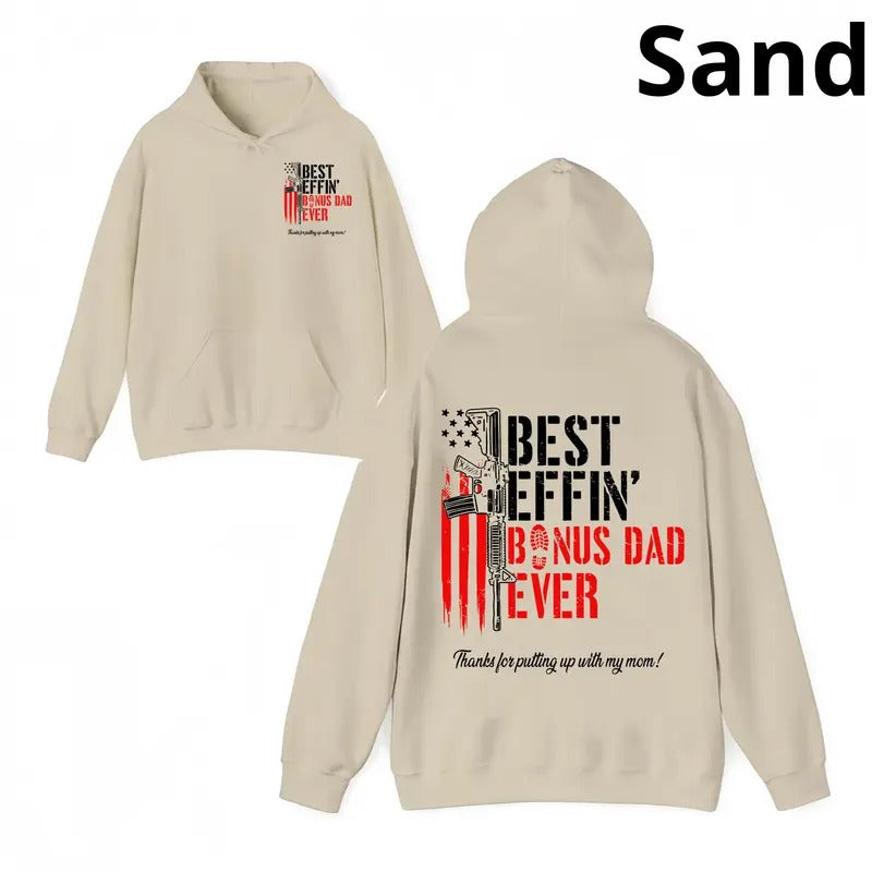 Best Effin' Bonus Dad Ever Double Sided Hoodie - Vintage T-shirt & Crewneck Sweatshirt - Funny Stepdad Shirt for Father's Day Gift - Menswear Topstyle{n002}2