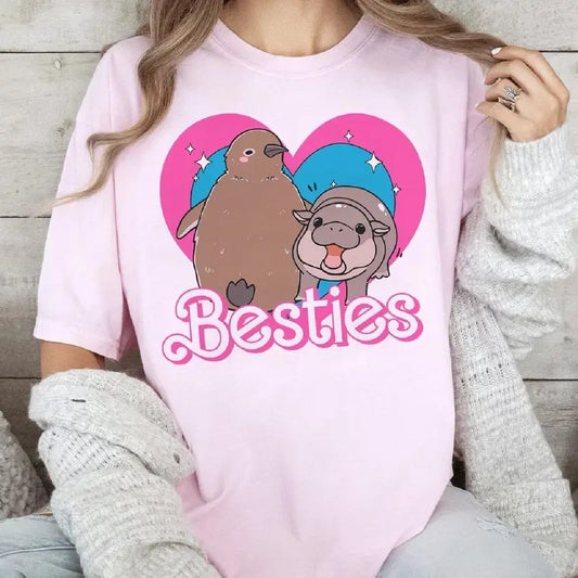 Best Friends Hippo And Penguin Shirt, Moo Deng And Pesto Friendship Shirt, Hippo Shirt, Hippo Cute T-Shirt, Vintage T-Shirt