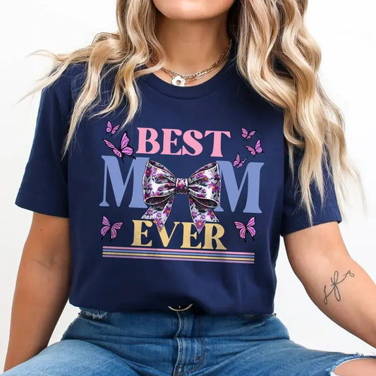 Best Mom Ever T-shirt, Mother's Day Gift for Mom, Floral Coquette Bow Shirt, Retro Mom Shirt