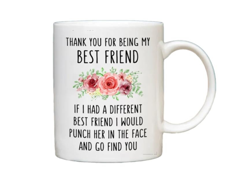 Bestfriend Gift For Women, Friend Mug, Funny Bestie Birthday Christmas Friendship Coffee Cup, Bestfriend Punch Face Funny Gift Cup, 11 15oz Ceramic Cup