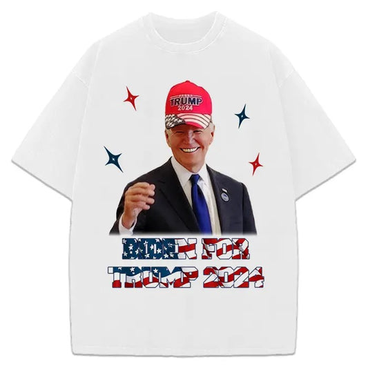 Biden For Donald Trump 2024 Maga Hat Funny Parody Custom Graphic T-Shirt Crewneck Cotton Streetwear