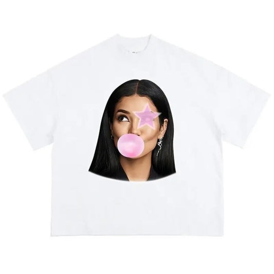Big Face Jhenee Pink Star Bubble Gum Graphic T-shirt