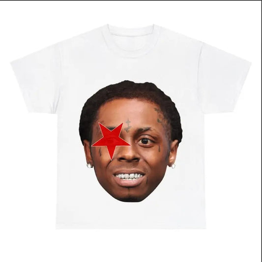 Big Face Lil Wayne Red Star White Tee Classic Unisex