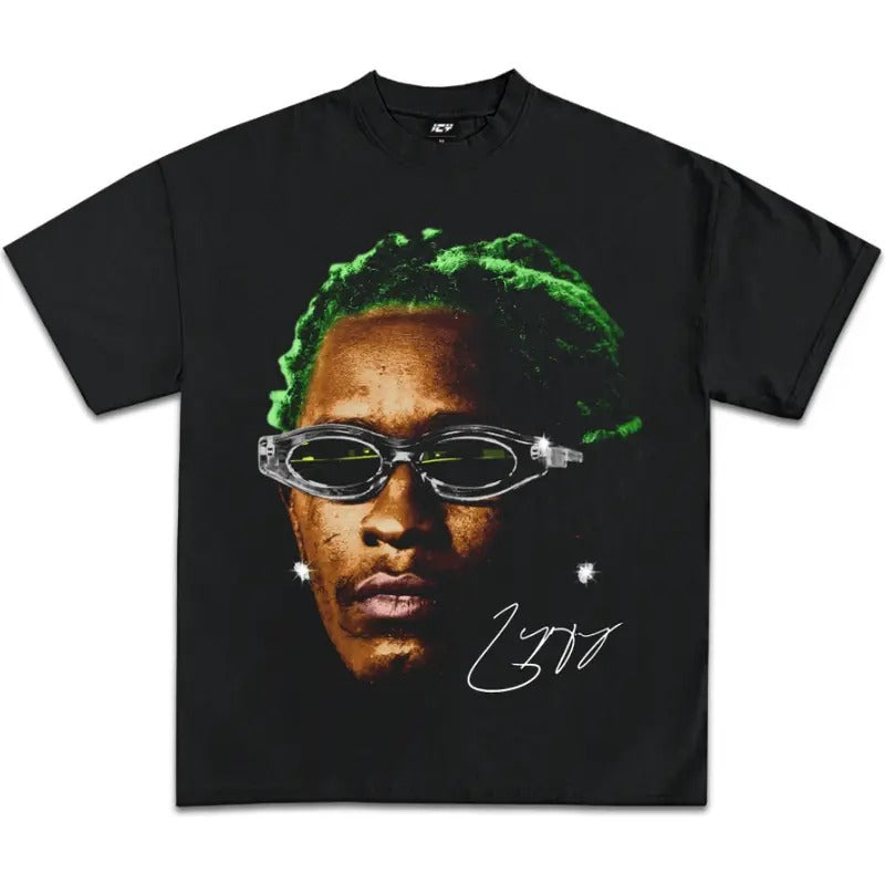 Big Face Younggg Thugggg Green Hair Graphic T-Shirt