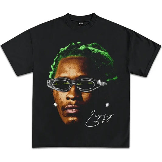 Big Face Younggg Thugggg Green Hair Graphic T-Shirt