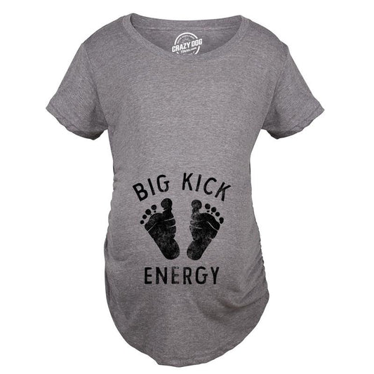Big Kick Energy Maternity T Shirt Funny Kicking Baby Pregnancy Joke Tee For Ladies Funny Graphic Maternity Tee Cute Pregnancy Tees With Plus Sizes Funny Sarcastic T Shirt Funny Maternity Shirts Dark Grey