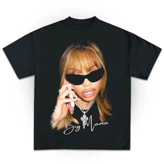 Big Mama Graphic T-Shirt Rapper Lattooo Tee Cotton Fabric
