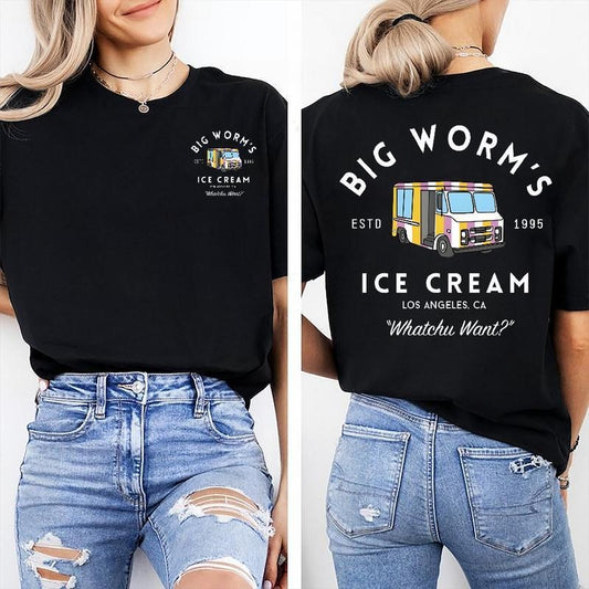 Big Worm's Ice Cream - Whatchuwant Classic Cotton 2 SidesT-Shirt Unisex, Gift for Men for Woman Casual Top for Unisex