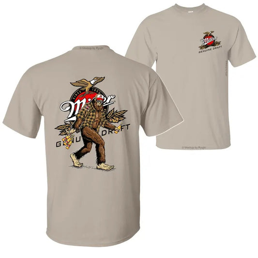 Bigfoot Miler Genuine Draft MGD T-Shirt Hoodie, 2 Sided Graphic Printed Unisex Classic Comfort Cotton T-Shirt Menswear Sweatshirt