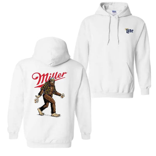 Bigfoot Miller Lite T-Shirt Hoodie, 2 Sided Graphic Printed Unisex Classic Comfort Cotton Hoodie in all Sizes Colors for Men for Women Fabric Menswear