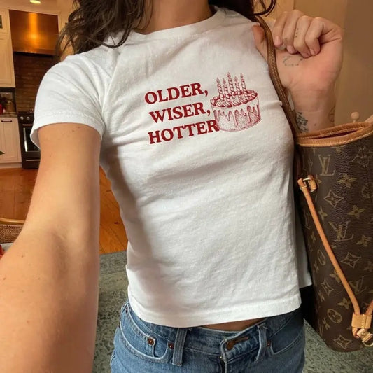 Birthday Tshirt, Birthday Baby Tee, Birthday Cake Baby Tee, Older, Wiser, Hotter Tee, Birthday Girl Tee, Retro Vintage Tee, Graphic Baby Tee