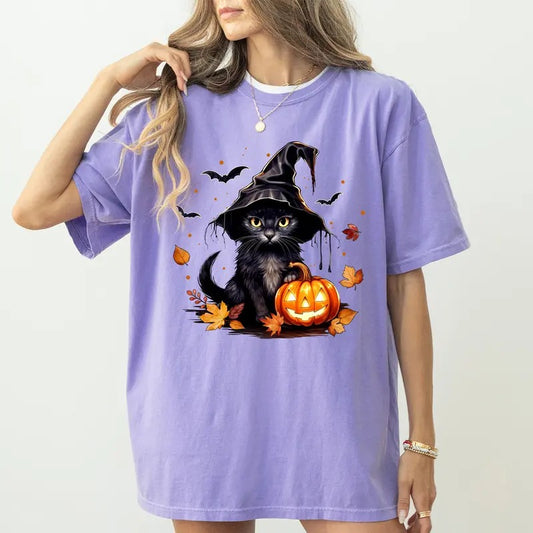 Black Cat Comfort Colors Shirt, Jack O Lantern Pumpkin Graphic Tee, Spooky Season Unhinged Shirt, Spooky Vibes Shirt, Cat Lover Halloween Tee, Halloween Shirt, Comfy Graphic Tee, Women's Top, Womenswear, Cotton Fabric Relaxed Fit Style