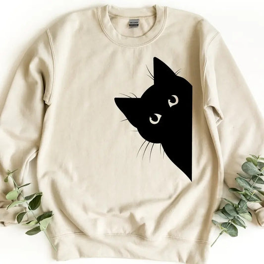 Black Cat Sweatshirt, Cat Lover Sweatshirt, Cat Lover Gift, Cats Hiding Sweater, Gift For Cat Lover