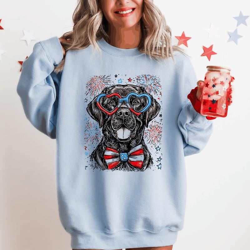 Black Labrador, Lab Patriotic Dog, USA, America, Pet Lover, 4th of July Sweatshirt, Crew Neck, Women's, Crewneck