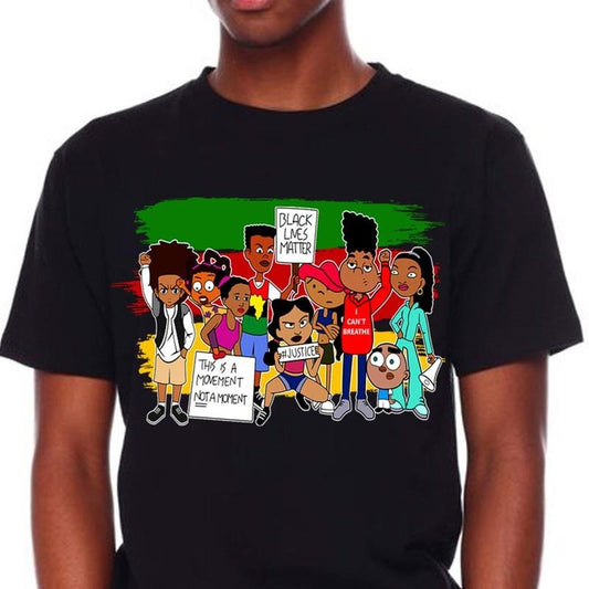 Black Lives Matter Cartoon Characters Shirt, Graphic Design, Black History Tee, Full Sizes, Full Colors, Unisex Cotton Round Neck Tee, For Men and Women, Menswear, Womenswear, Comfort Top