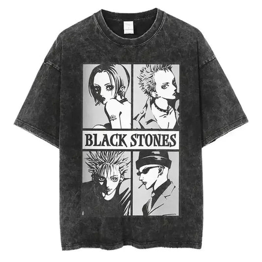Black Stones Shirt Japanese Anime Nana Osaki Print Vintage Washed Tshirt Harajuku Streetwear Graphic