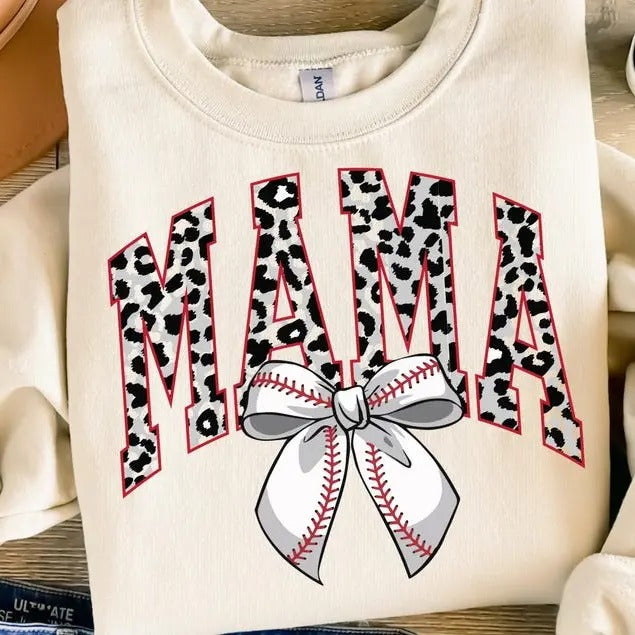 Black Varsity Baseball Mama , Baseball Coquette Bow , Baseball Mama , Varsity Mama , Retro Baseball Mama Sweatshirt