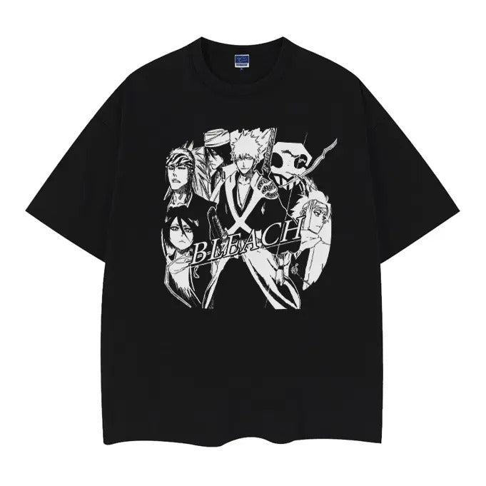 Bleach "Manga" Heavyweight Vintage Tee 100% Cotton OVERSIZED Anime T-shirt Menswear Top Casual Streetwear Black Crewneck Tshirt Tropical