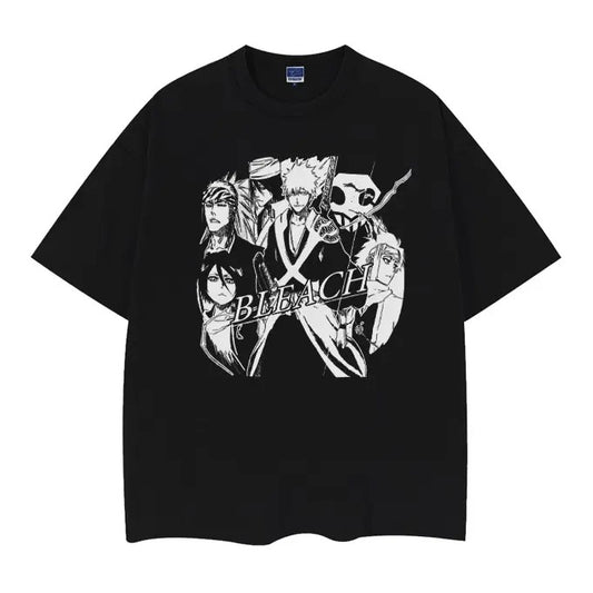 Bleach "Manga" Heavyweight Vintage Tee 100% Cotton OVERSIZED Anime T-shirt Menswear Top Casual Streetwear Black Crewneck Tshirt Tropical